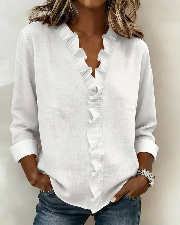 Chiara | Blusa con cuello en V y volantes delicados