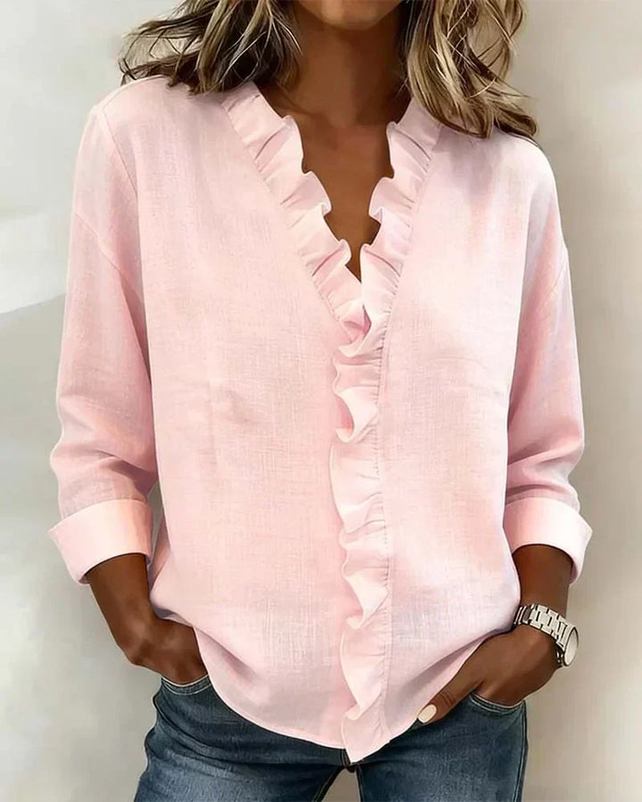 Chiara | Blusa con cuello en V y volantes delicados