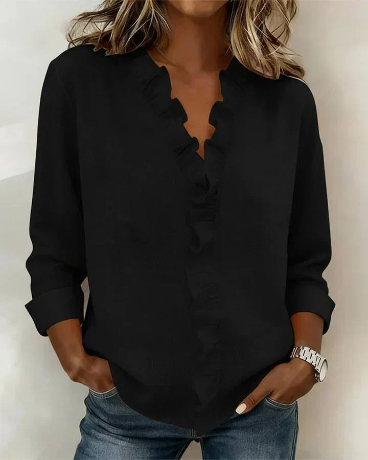 Chiara | Blusa con cuello en V y volantes delicados